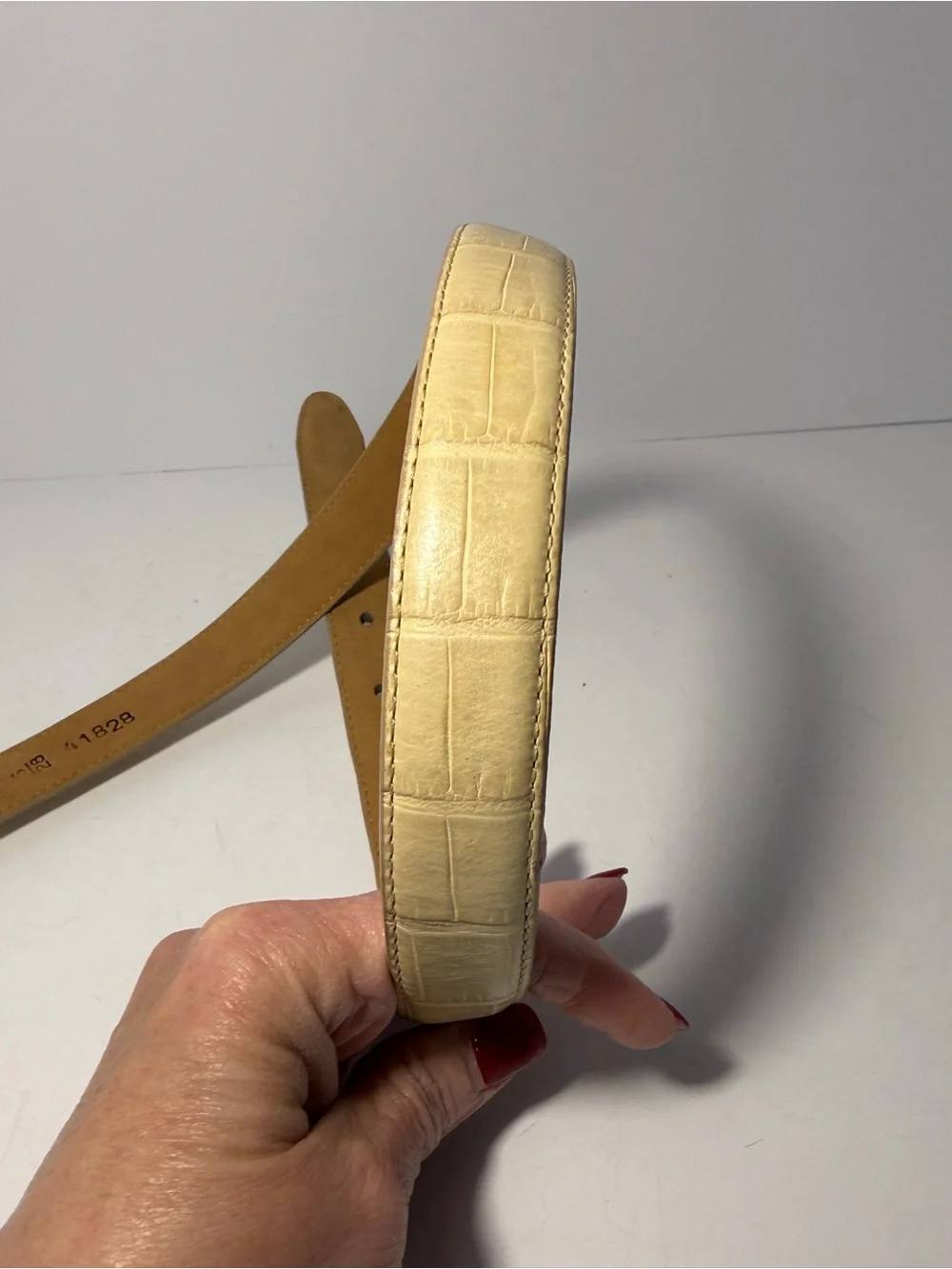 Brighton Vintage Cream Croc Embossed Western Leather Belt S / 28